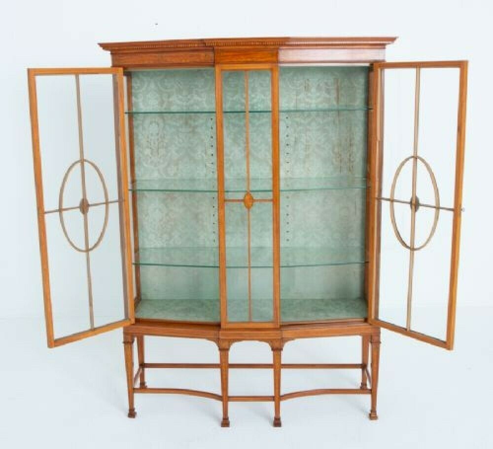 Sheraton Revival Display Cabinet Satinwood Antique 1880 photo Furniture