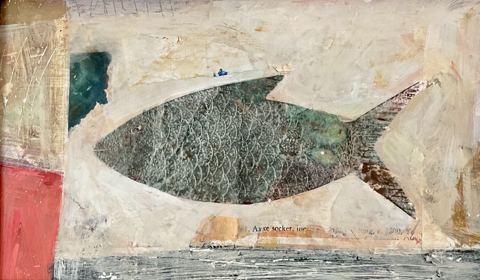 The Fish.   Painting In Acrylic And Collage On Board. Framed In A Wide Profiled Hand Painted Vintage Frame. photo for sale