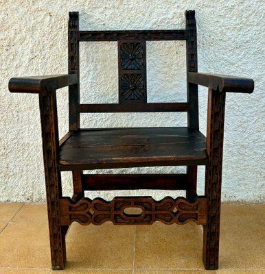 19th Century Spanish Colonial Carved Altar Armchairs With Wooden Seats, Set Of 2 photo Furniture