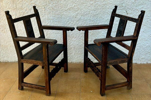 19th Century Spanish Colonial Carved Altar Armchairs With Wooden Seats, Set Of 2 photo 4457.0