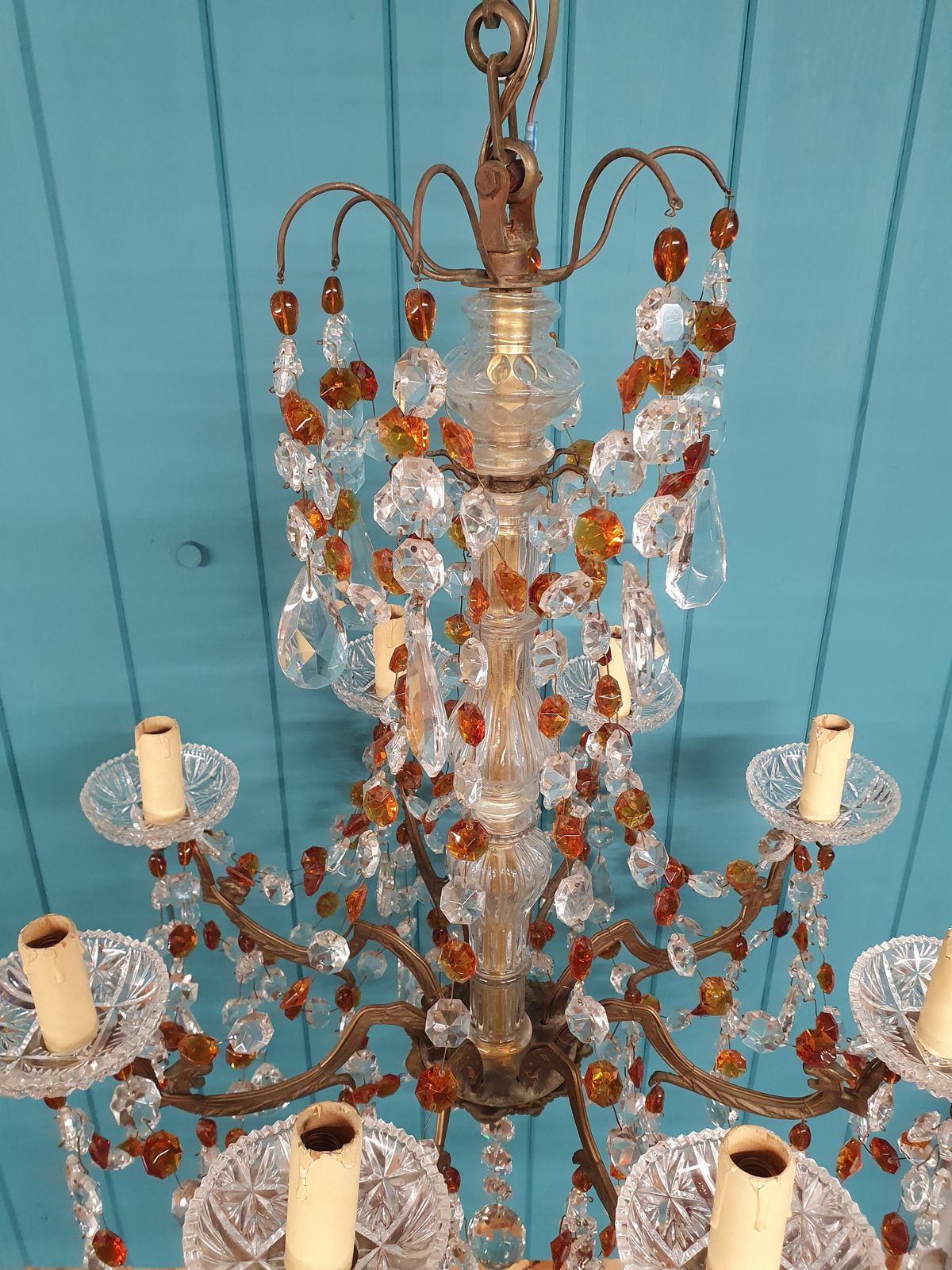 Early 20th Century French Chandelier With Orange Drips photo for sale