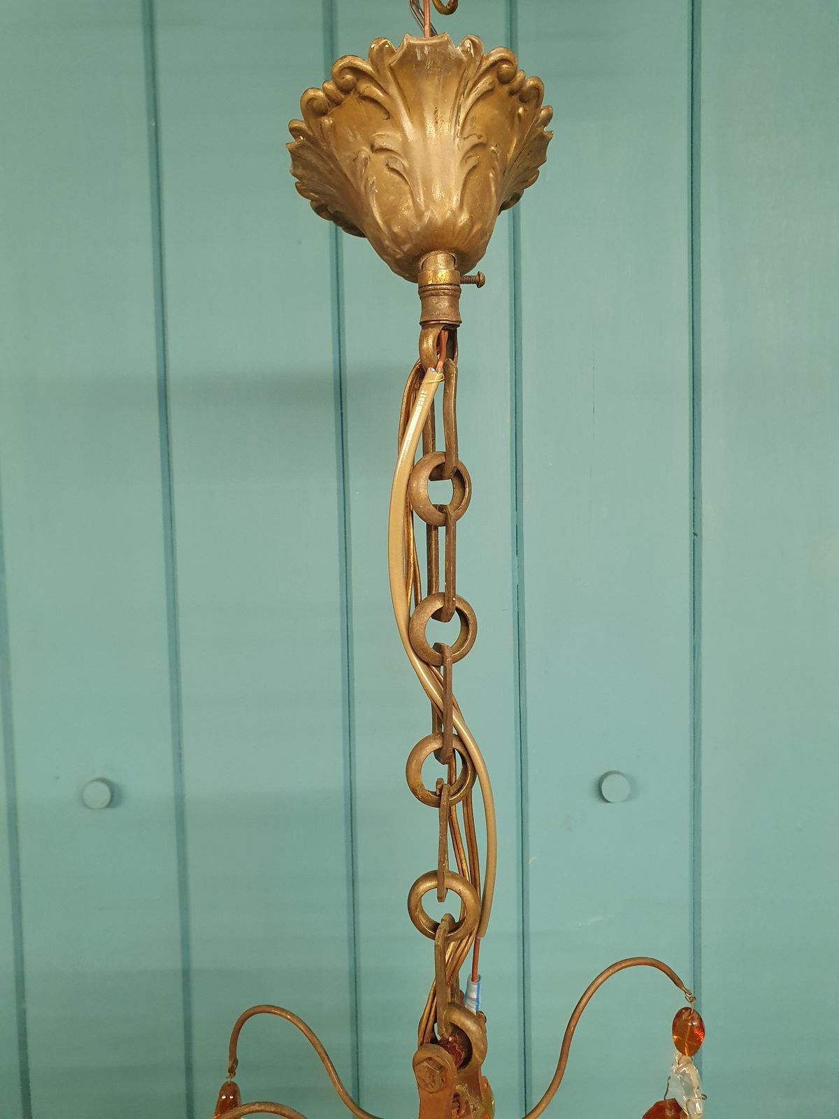 Early 20th Century French Chandelier With Orange Drips photo Lighting