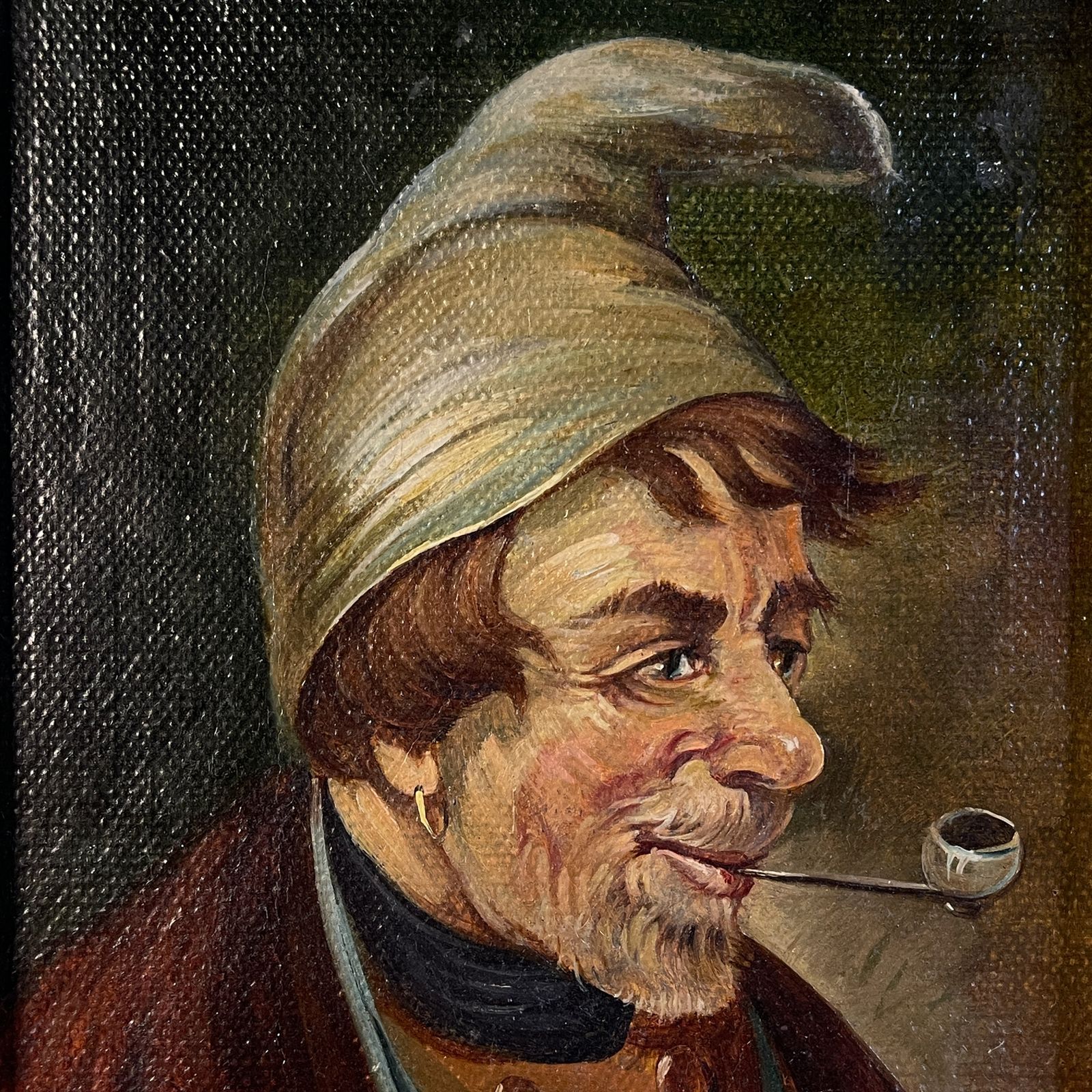 Antique Painting Portrait "Man In A Nightcap With A Pipe" By G. Schill, Canvas, Oil, 1930s photo Art