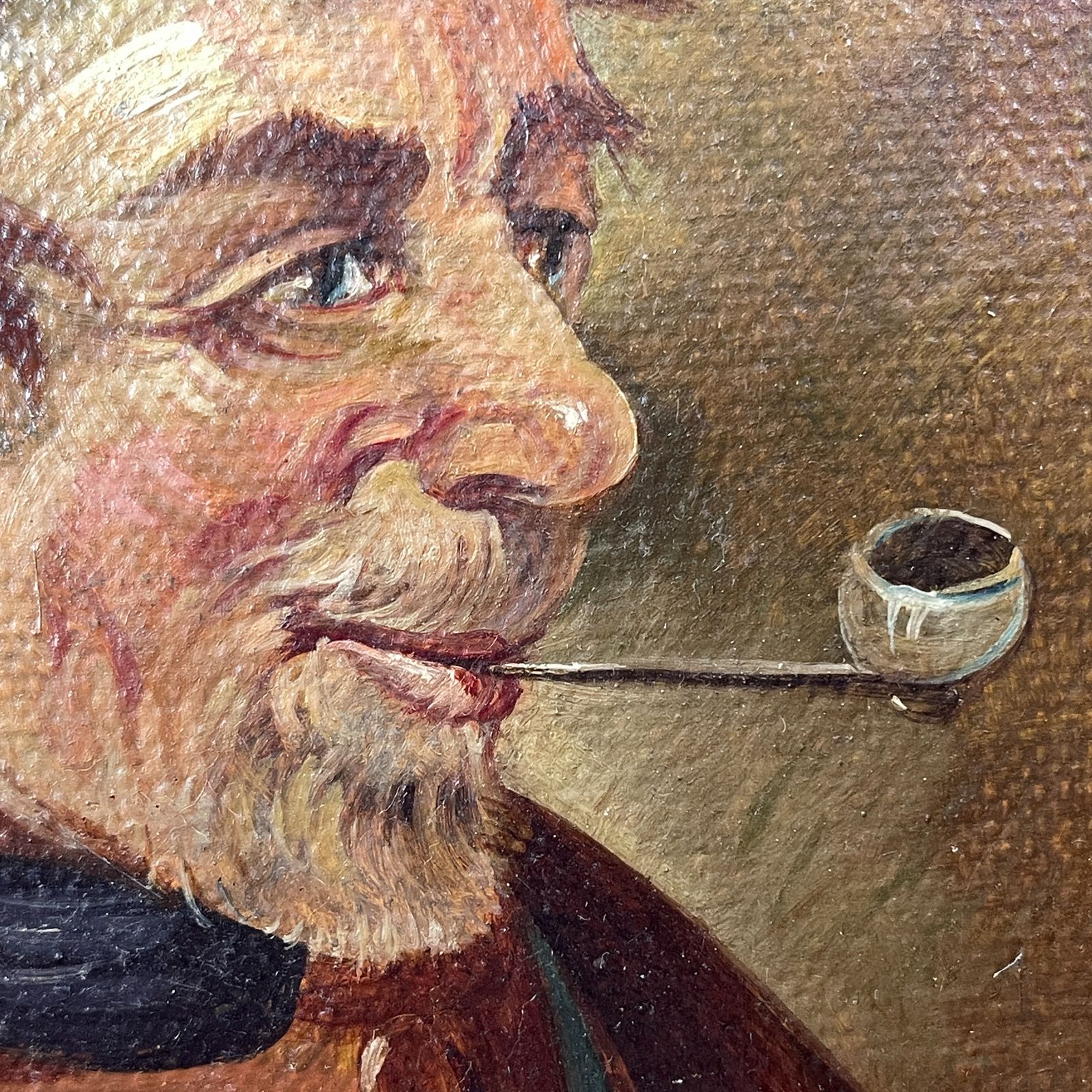 Antique Painting Portrait "Man In A Nightcap With A Pipe" By G. Schill, Canvas, Oil, 1930s photo buy