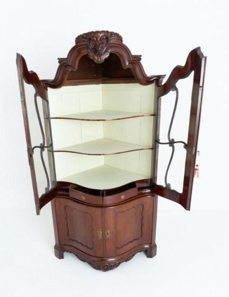 Antique French Corner Cabinet Mahogany Vitrine 1860 photo furniture