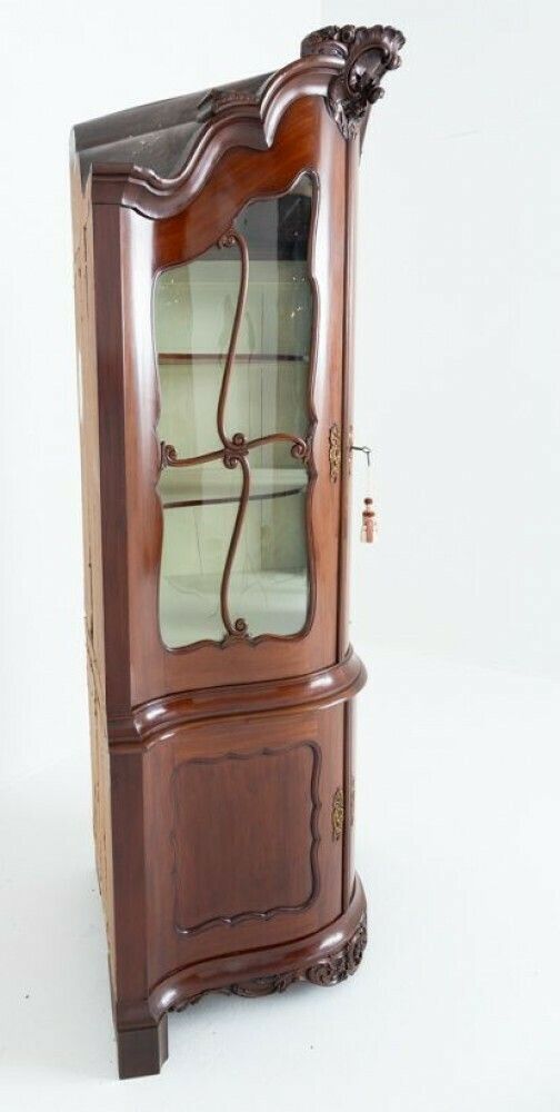 photo furniture Antique French Corner Cabinet Mahogany Vitrine 1860