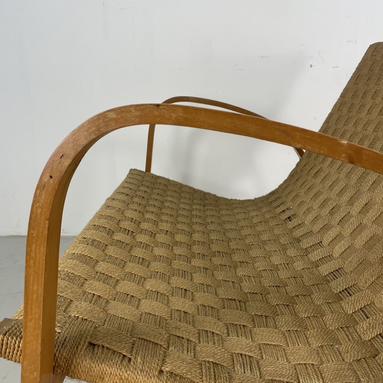 Mid Century Italian Wood And Chord Lounge Bench / Sofa photo vintage