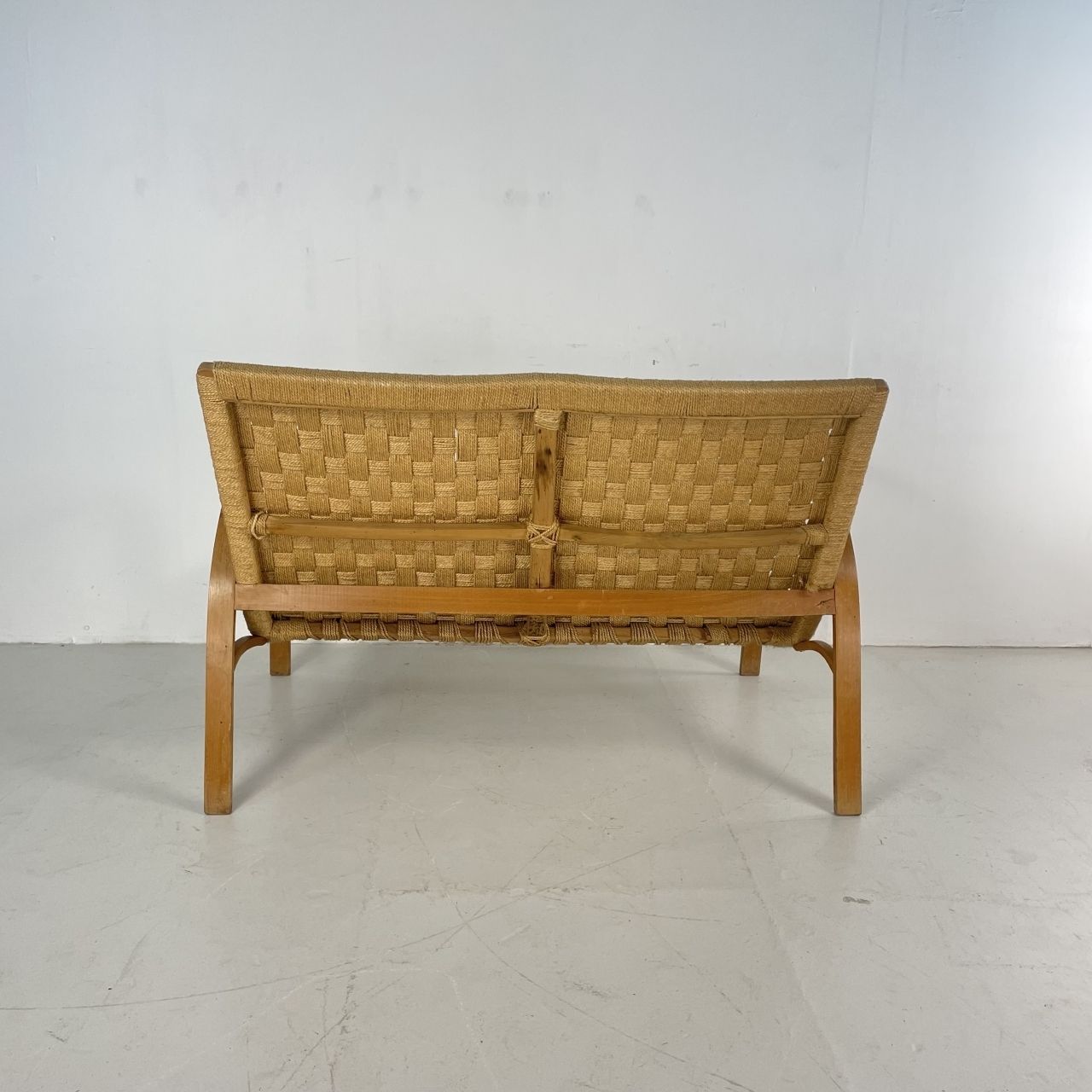 photo for sale Mid Century Italian Wood And Chord Lounge Bench / Sofa