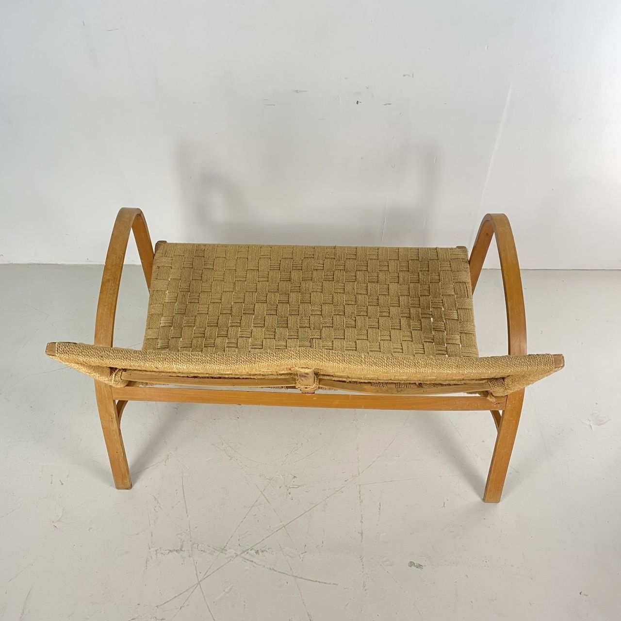 photo vinterior Mid Century Italian Wood And Chord Lounge Bench / Sofa