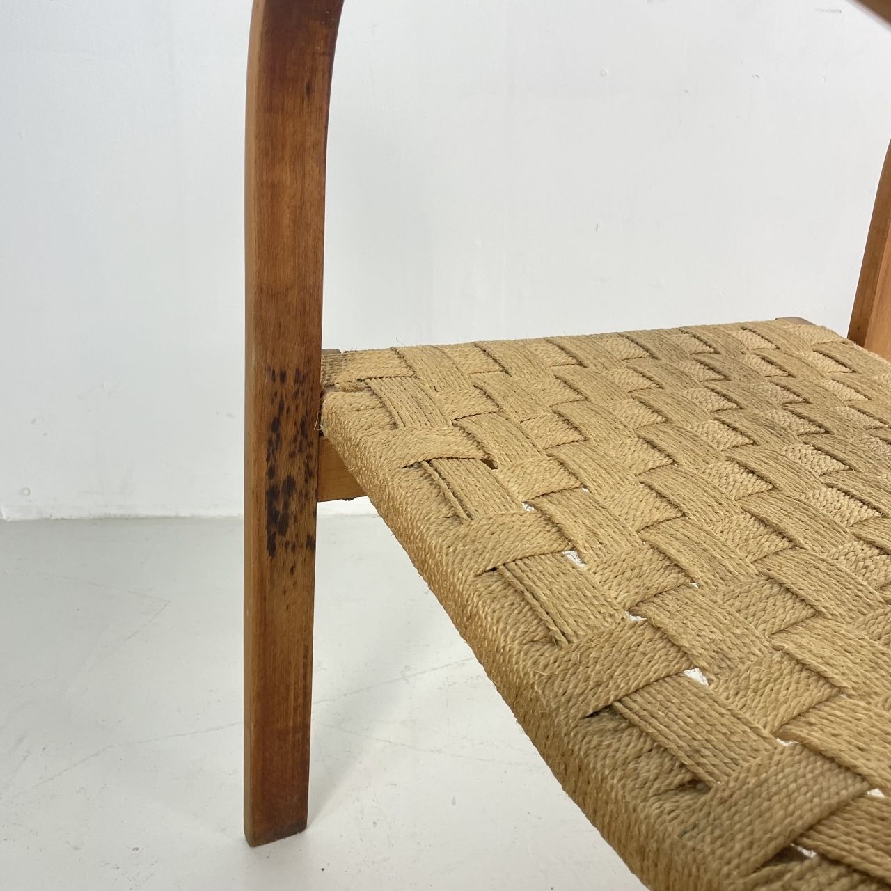 1052.0 Mid Century Italian Wood And Chord Lounge Chair With Ottoman photo