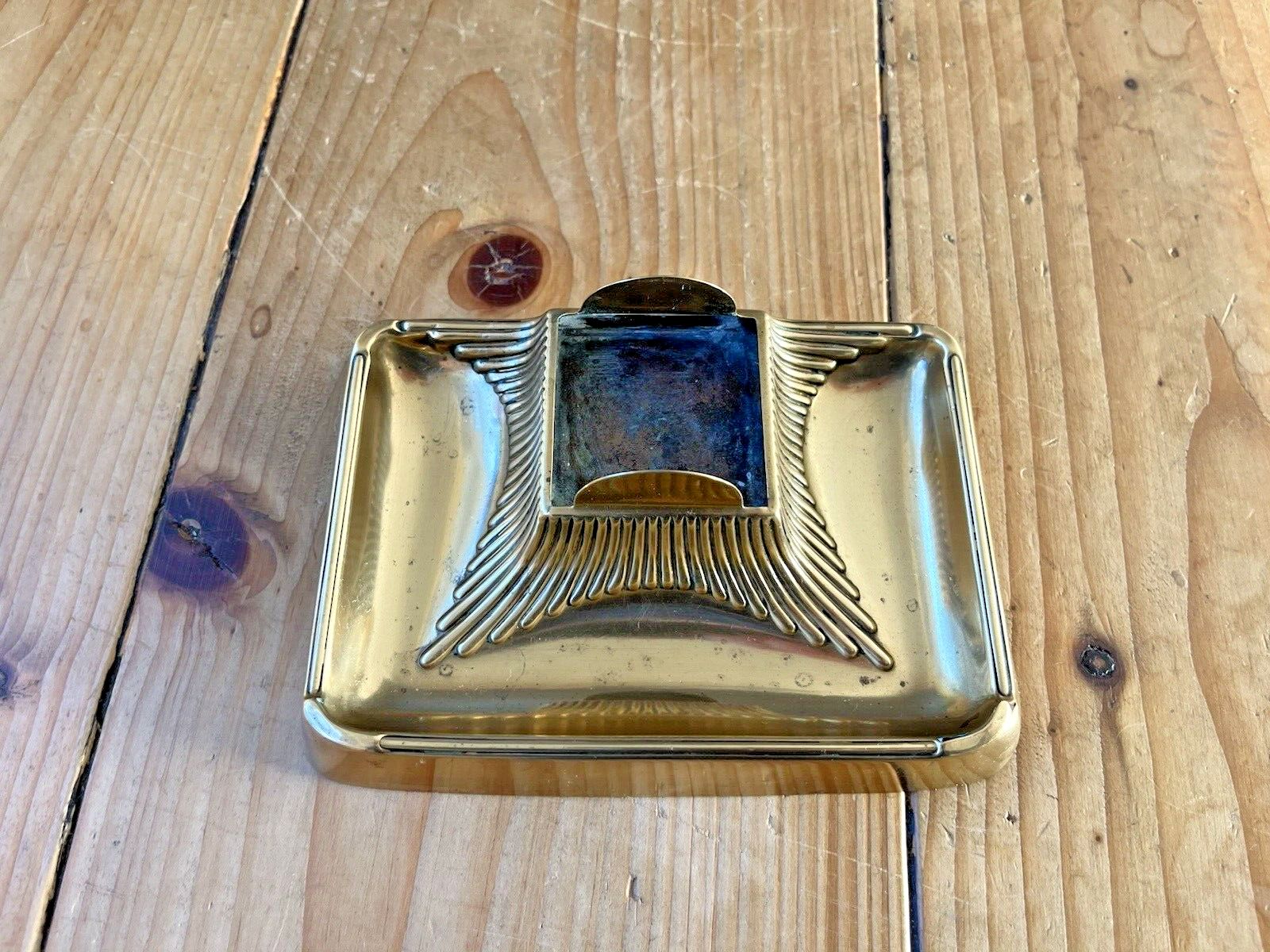 Antique Art Nouveau Jugendstil Brass Inkwell & Glass Liner Pot German Austrian photo buy