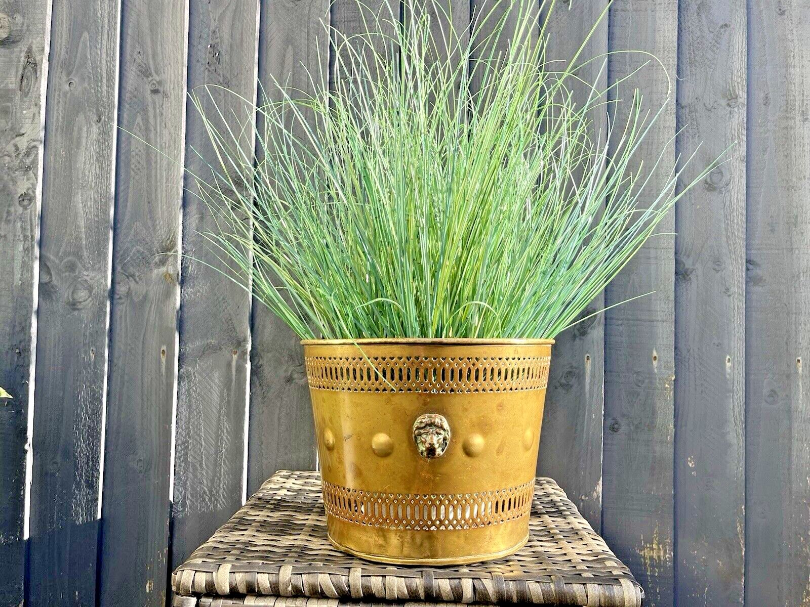 Antique Brass Regency Lions Head Heart Fretwork Planter Plant Pot Jardiniere Af photo for sale