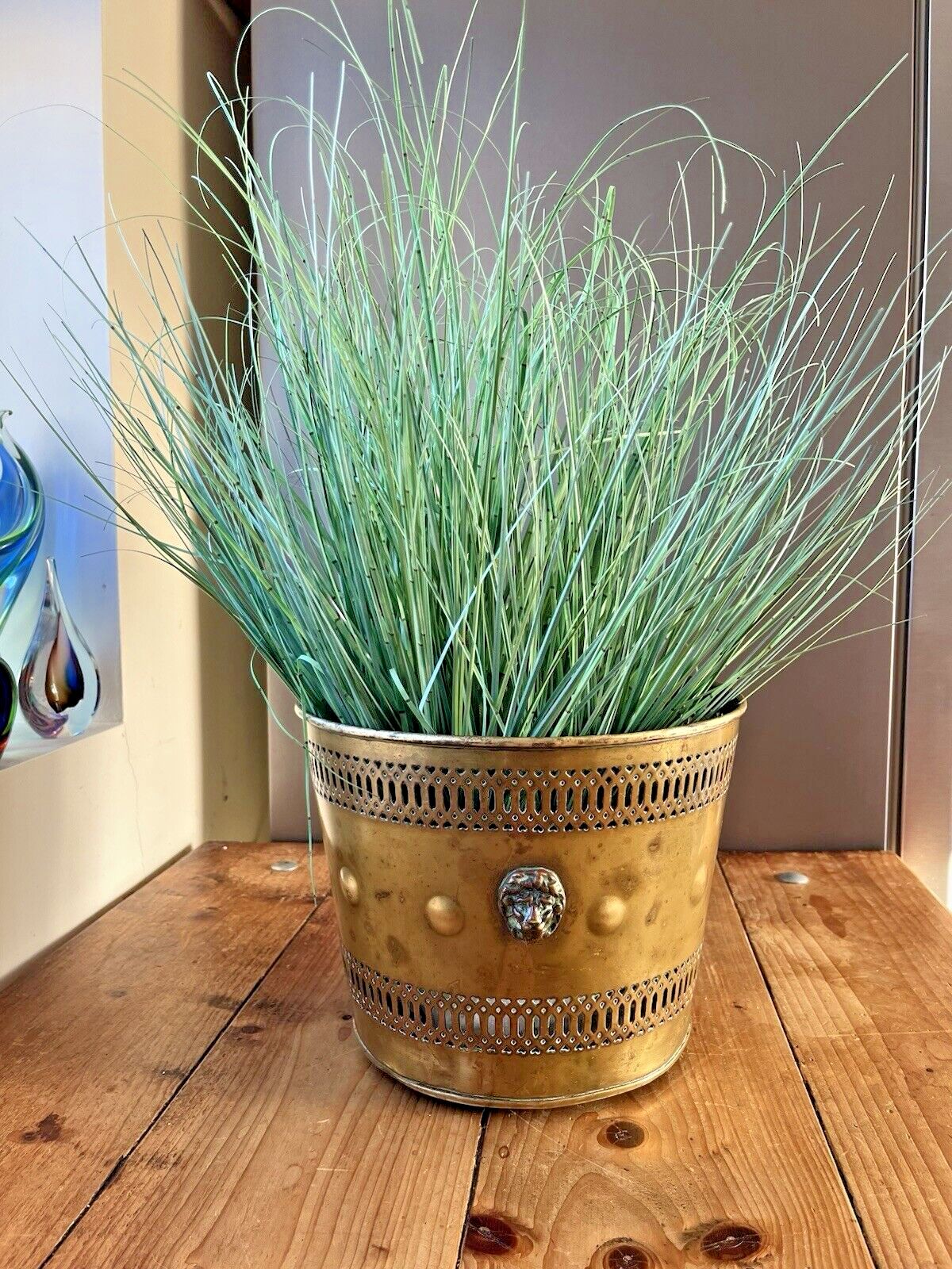 Antique Brass Regency Lions Head Heart Fretwork Planter Plant Pot Jardiniere Af photo buy