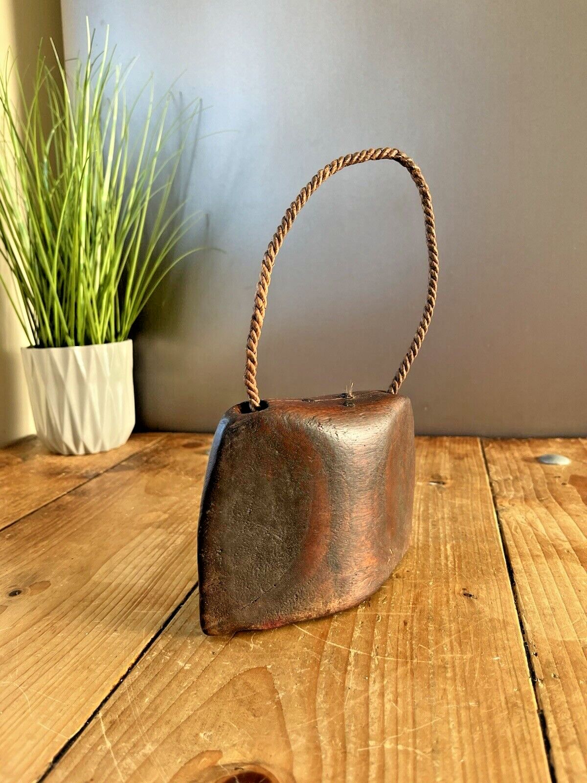 Antique C1900 Primitive Wooden Hand Carved Cow Bell Ringer Alpine Rustic Farm photo buy