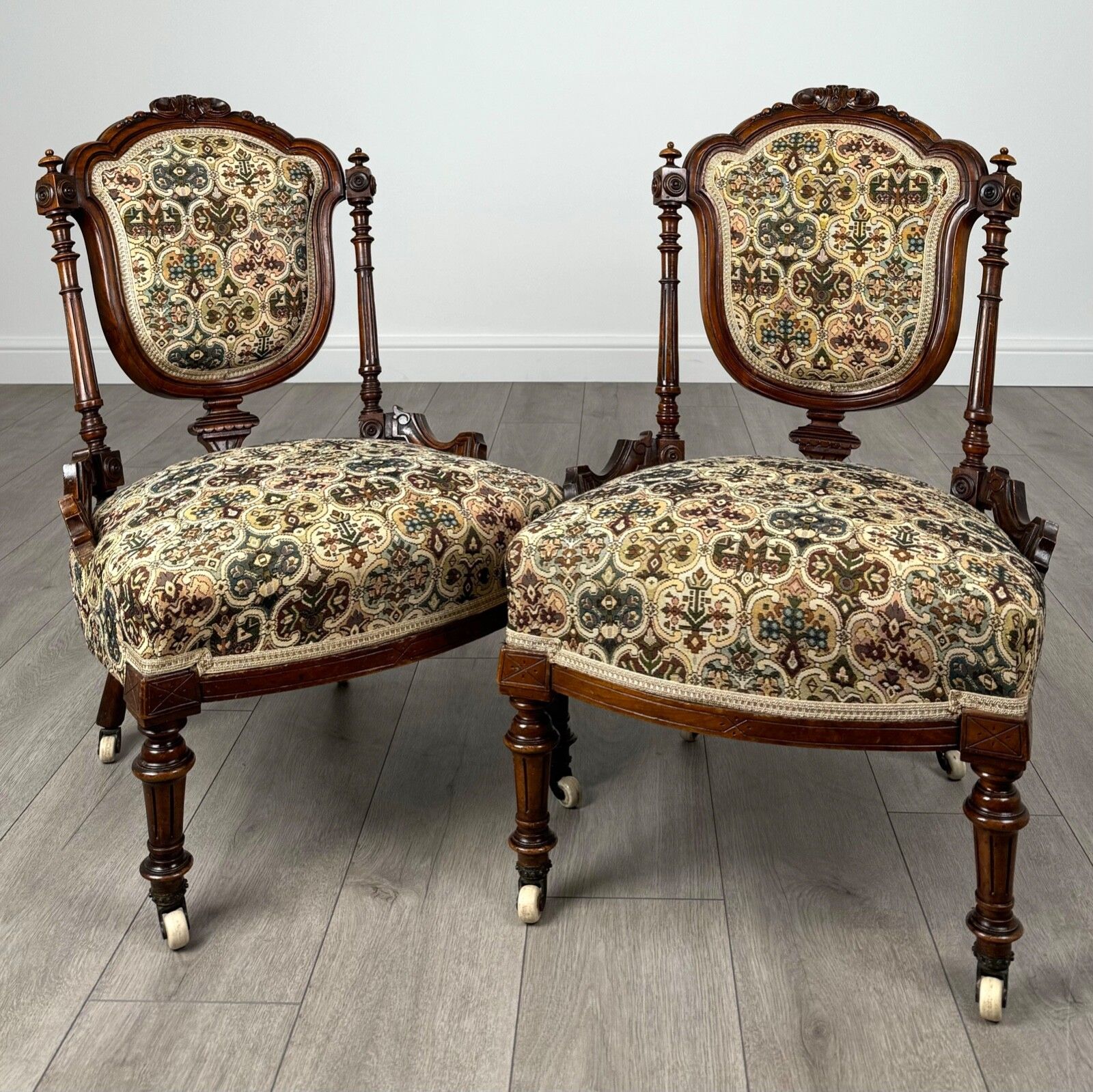 Antique 19th Century Pair Of Walnut Armchair’s