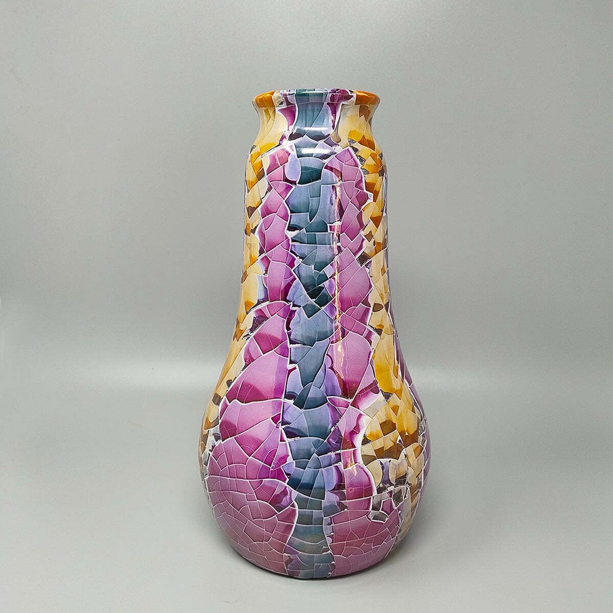 1990s Astonishing Giuseppe Locci Polycrome Craquelé Vase In Sardinian Ceramic. Made In Italy photo for sale