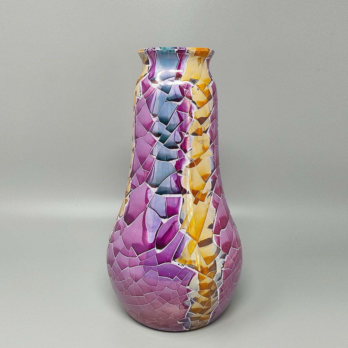 1990s Astonishing Giuseppe Locci Polycrome Craquelé Vase In Sardinian Ceramic. Made In Italy photo Home Decor