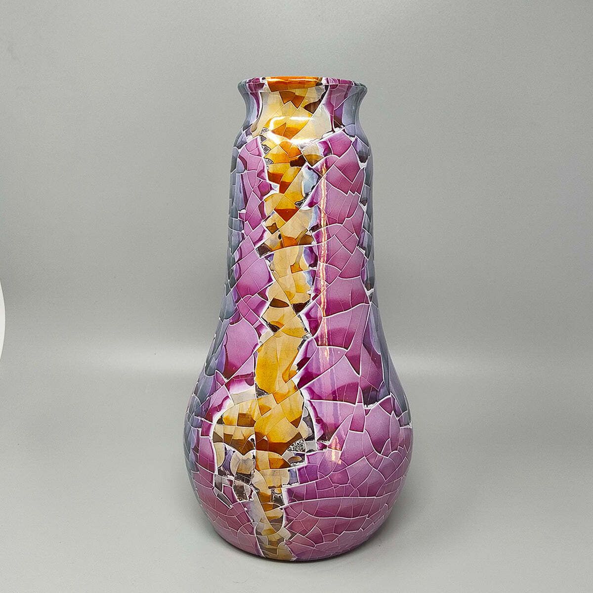 1990s Astonishing Giuseppe Locci Polycrome Craquelé Vase In Sardinian Ceramic. Made In Italy photo 297.0