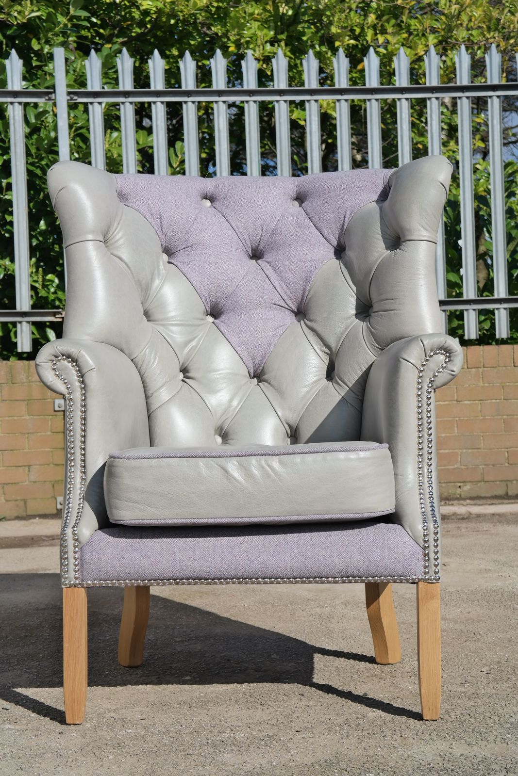 Superb Tetrad Mackenzie Leather & Tweed Chesterfield Armchair Grey photo buy
