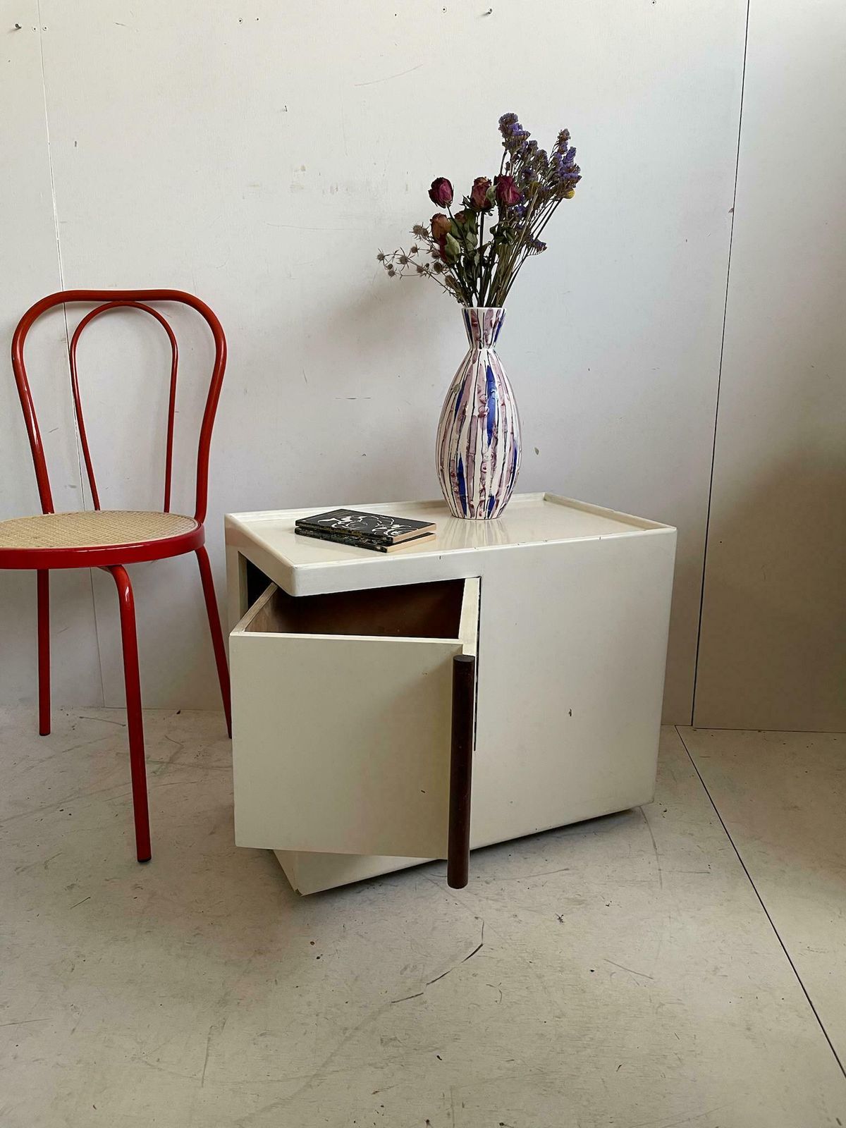 Vintage Wooden Modernist Rolling Storage Unit Side Table With Drawers For Craft Arts Or Sewing photo furniture
