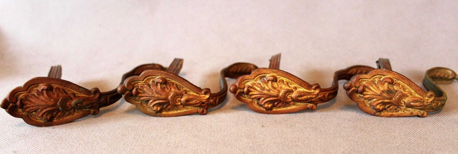 4 Antique Brass French Empire Regency Curtain Pole, Cutrain Holder Brackets, Curtain Support, Napoleon, Castle Hardware Restoration, Tieback photo vinterior