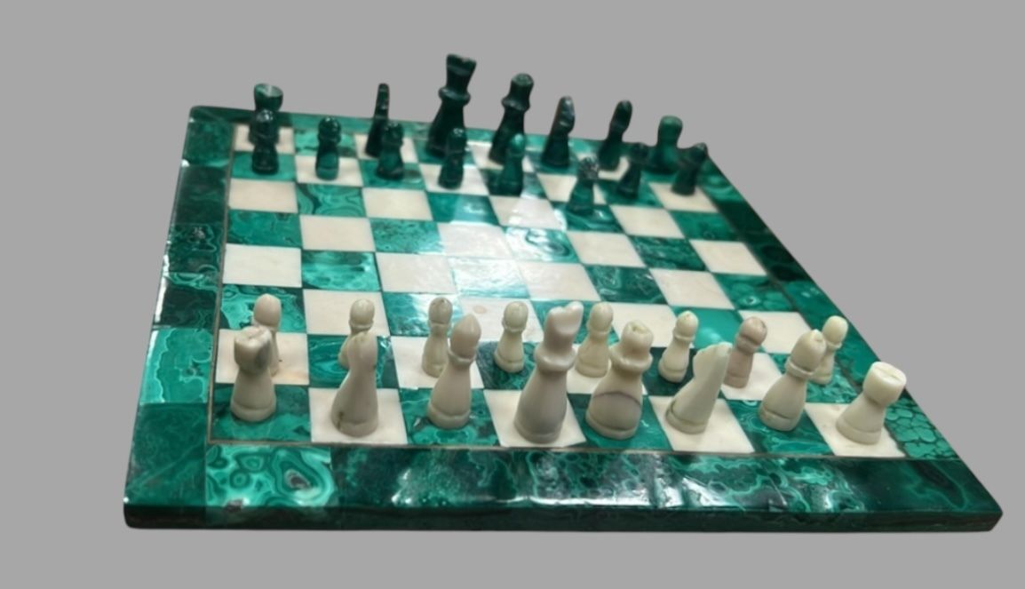 A Malachite And White Marble Chess Board photo furniture