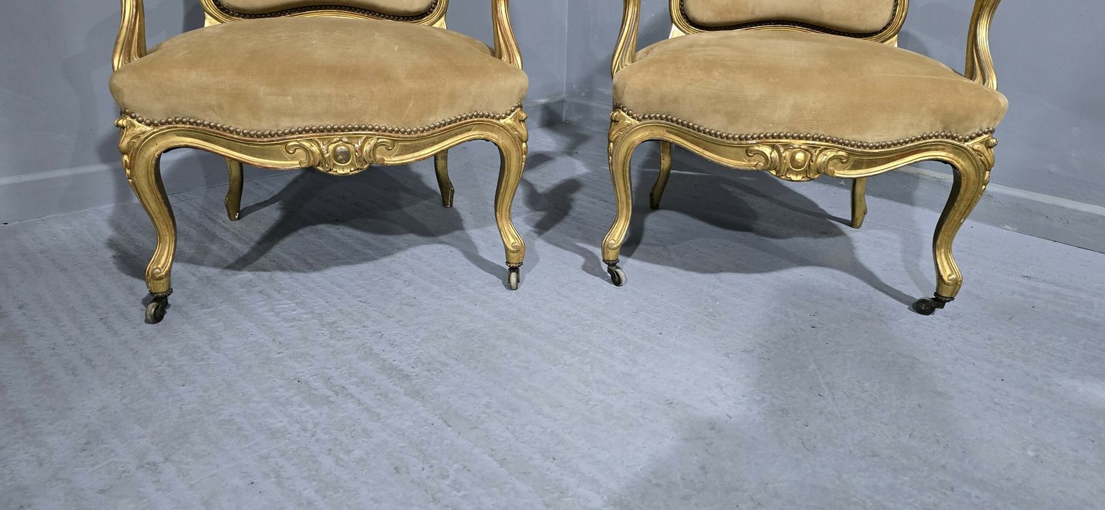 Pair French Gilt Bergere Armchairs photo vintage