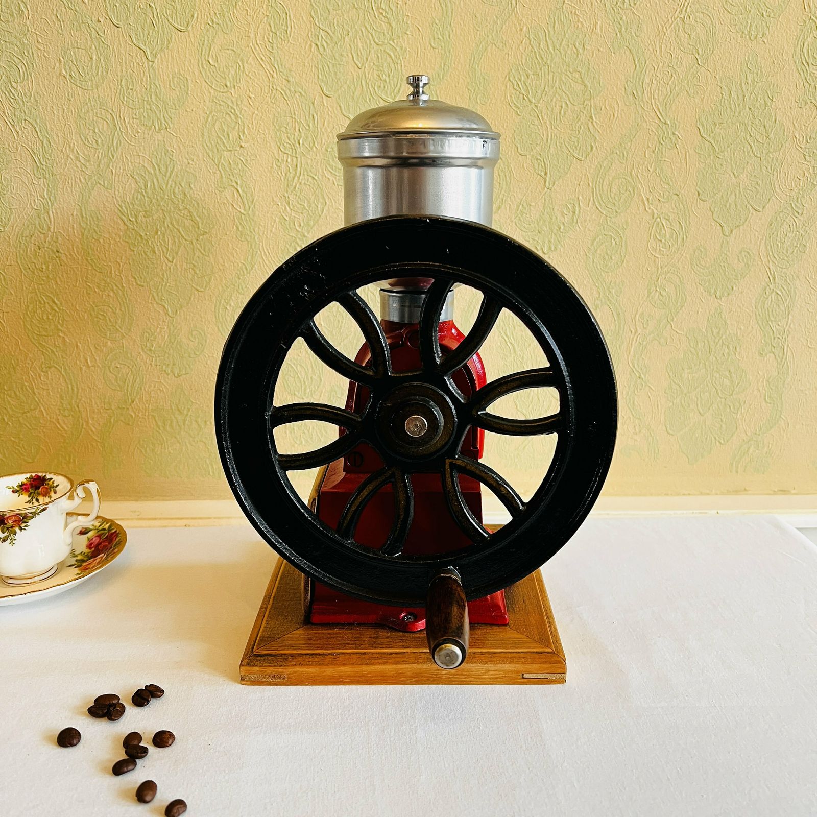 Vintage Coffee Grinder, Wood And Iron Cast, Vintage, Bar And Home Decor, Model Industrial Revolution photo vinterior