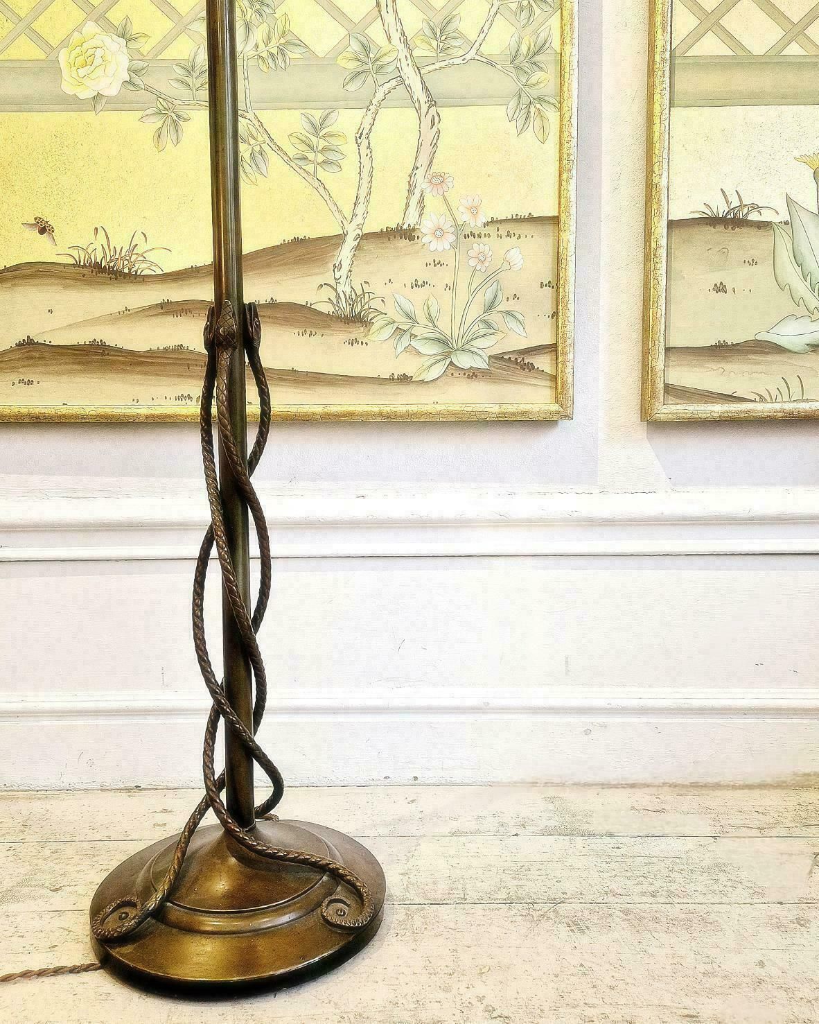 Rare Exquisite Bronze Floor Lamp With Entwined Snakes, Early 1900s. photo Lighting