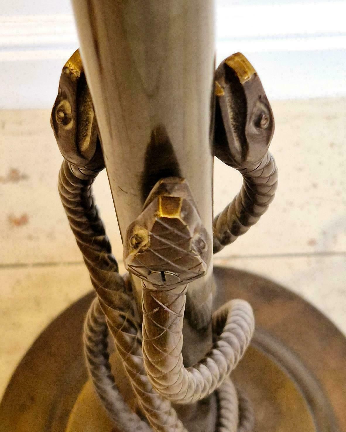 Rare Exquisite Bronze Floor Lamp With Entwined Snakes, Early 1900s. photo vinterior