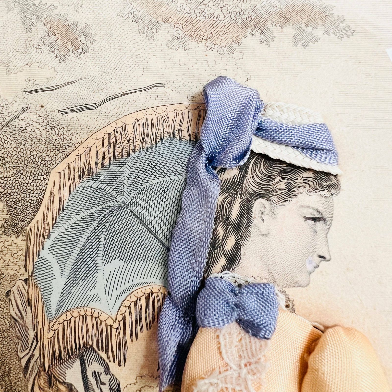 Victorian 3d Shadow Box With Vintage French Ladies Print Decorative Fabric And La Mode Illustree Paris Dress Fashion Design photo Art
