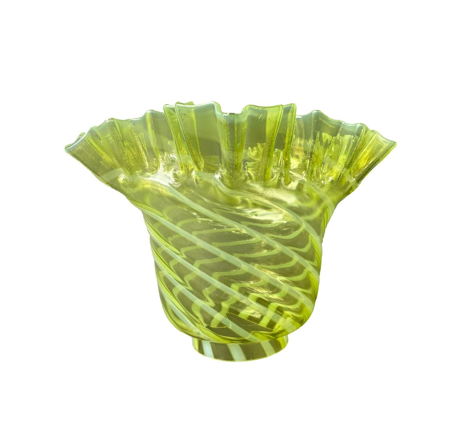 Opalescent Uranium Vaseline Swirl Glass Lamp Kerosene Oil