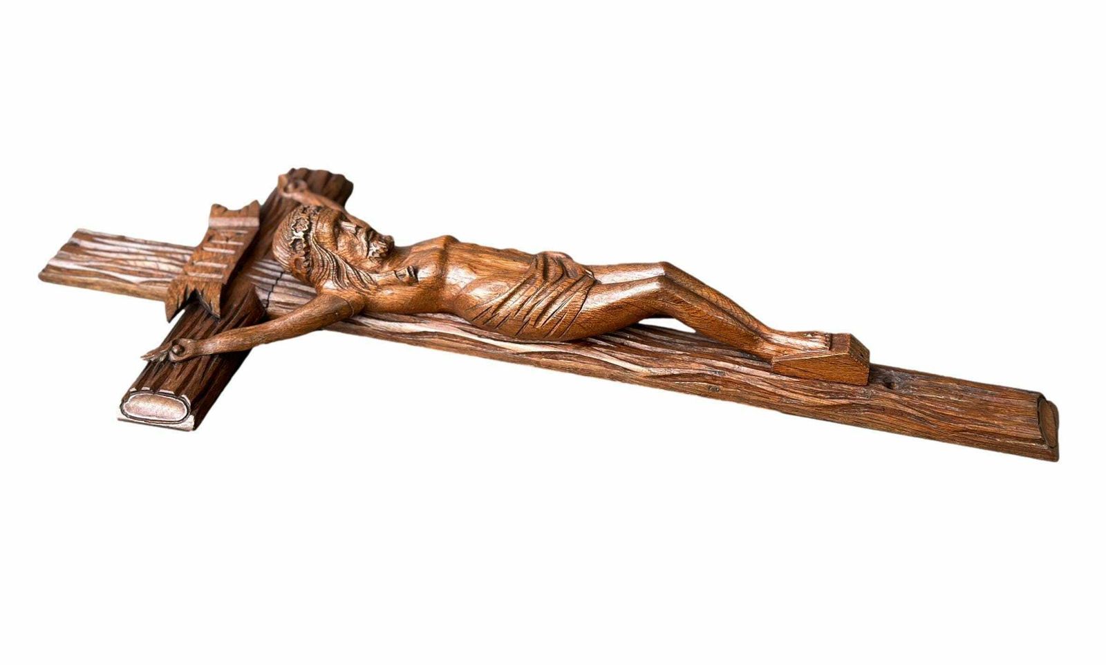 Large Hand Carved Wood Wall Cross   Folk Art   Altar Wooden Crucifix   Wood Jesus Corpus Statue photo vinterior