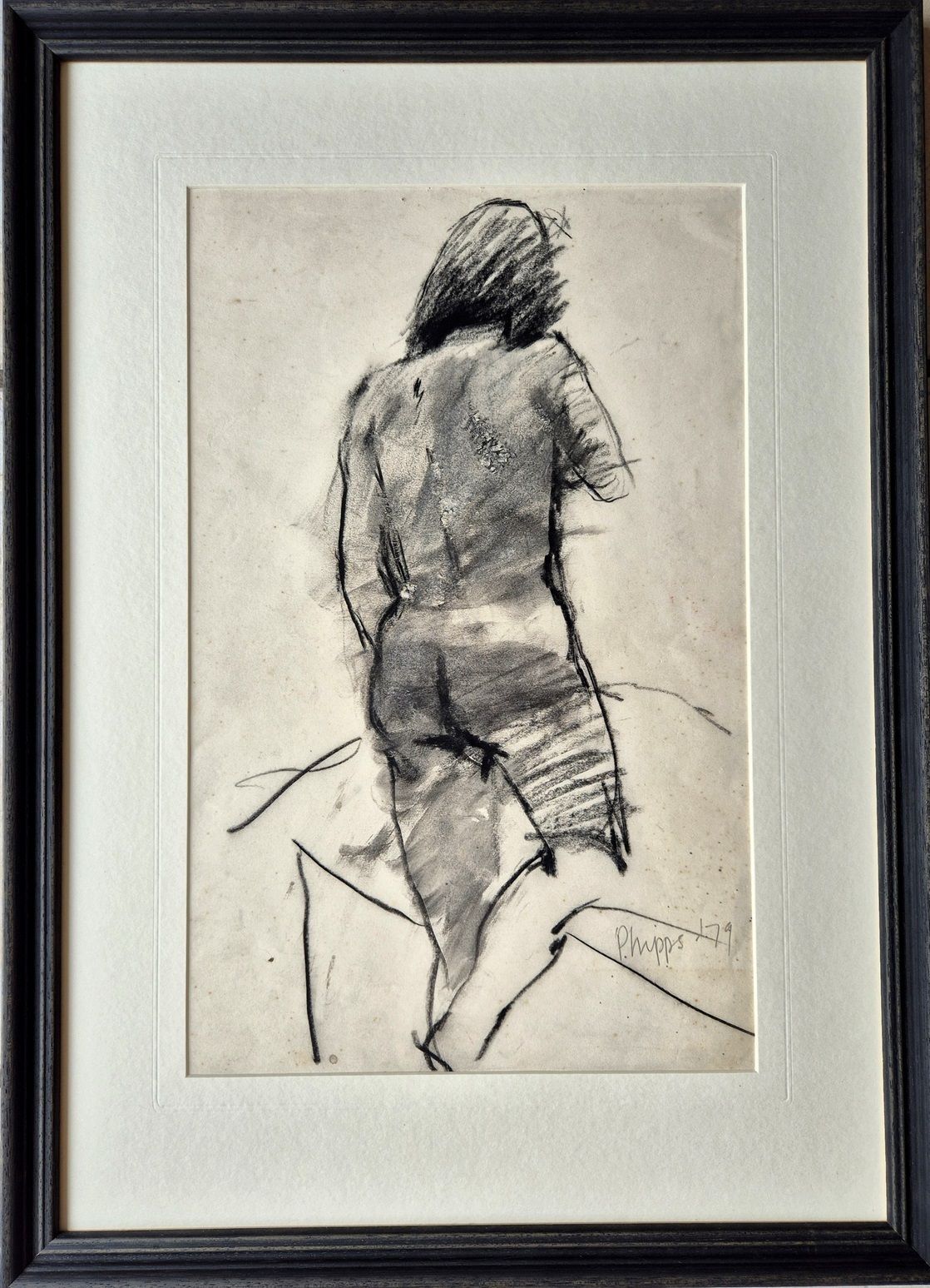 Rose Hilton – Female Nude From Behind (Framed Drawing) Modern British Art photo furniture