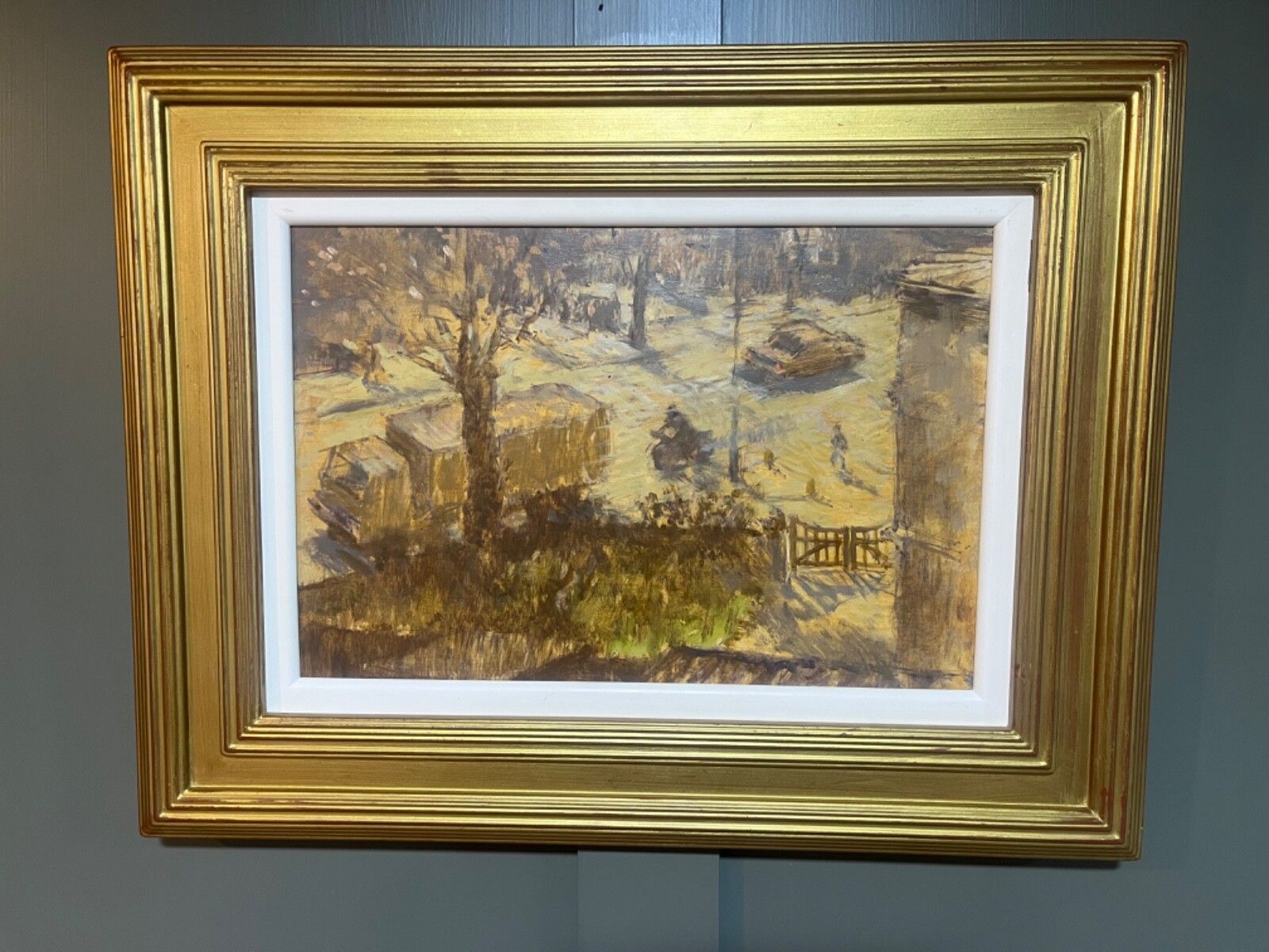 Roland Batchelor Oil Painting London Street Scene Oil On Board photo for sale