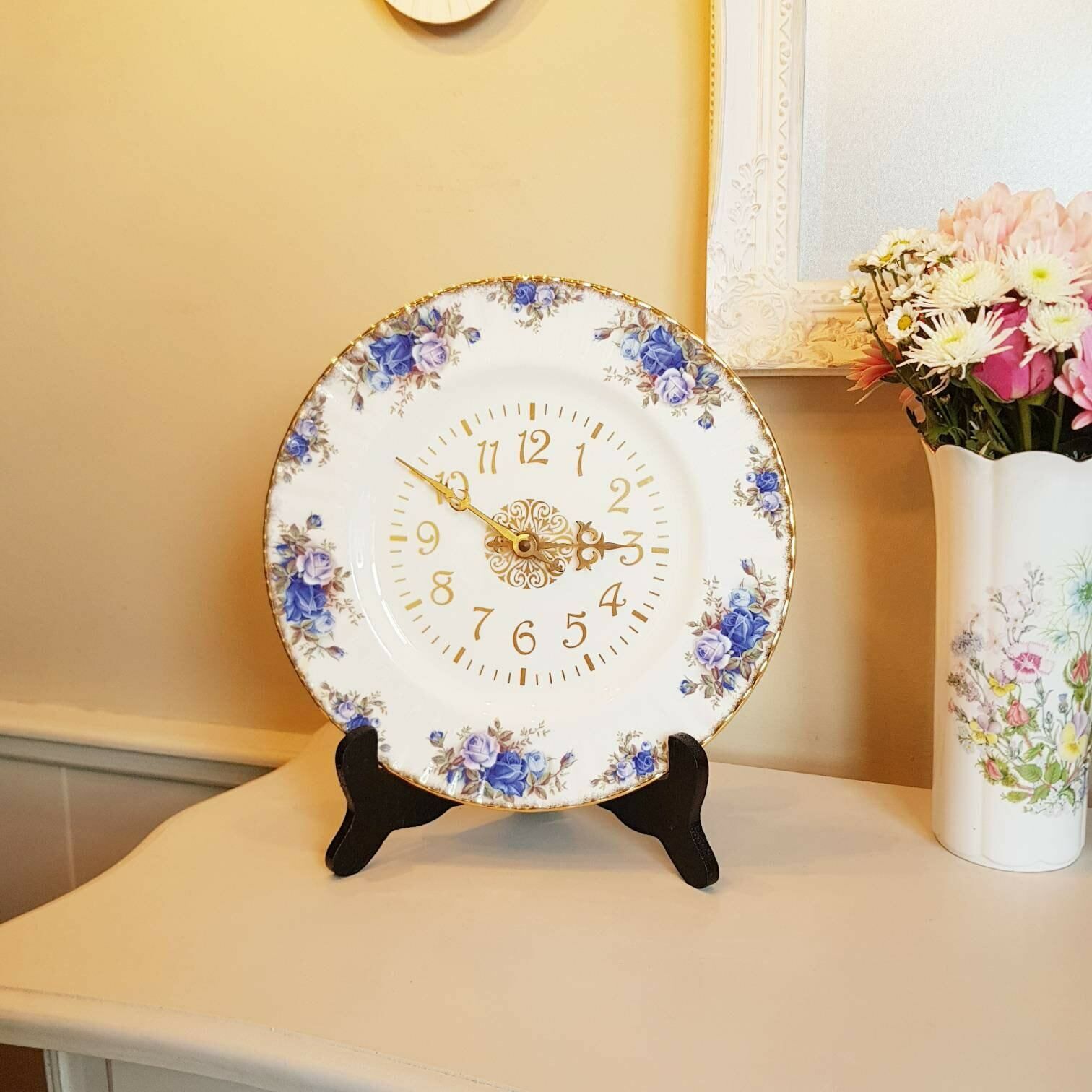 Royal Albert Moonlight Rose Wall Clock, Quartz Clock, Original Bone China Porcelain, Made In England, Ltd 1987