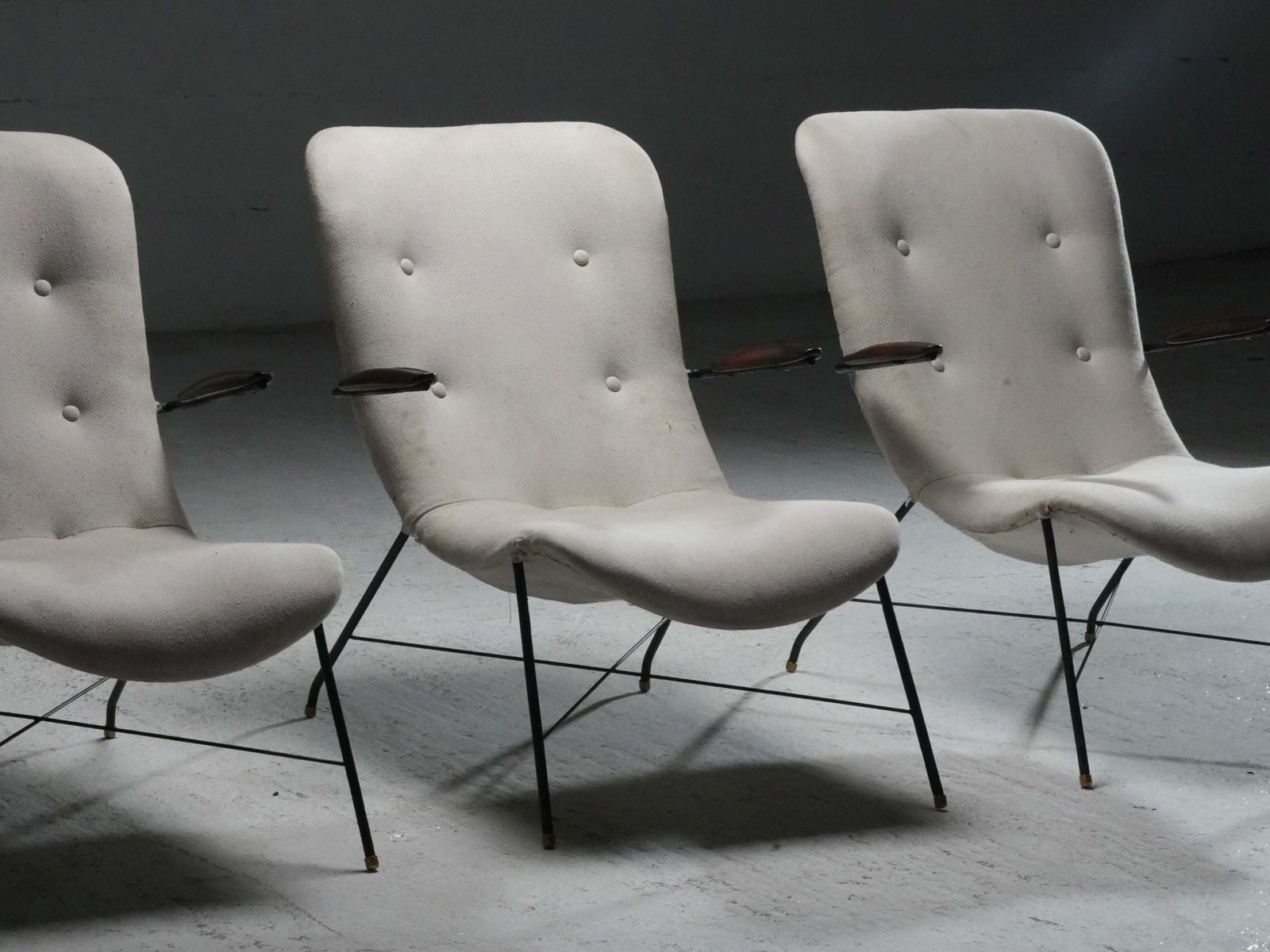 Set Van 3 Loungestoelen Van Eisler En Hauner In Hout En Staal, Brazilië, Jaren 1960 photo vintage