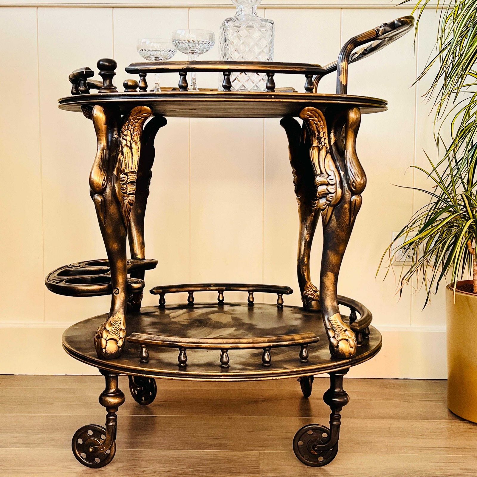 Vintage Serving Trolley Serving Side Table On Wheels Mid Century Bar Cart photo furniture