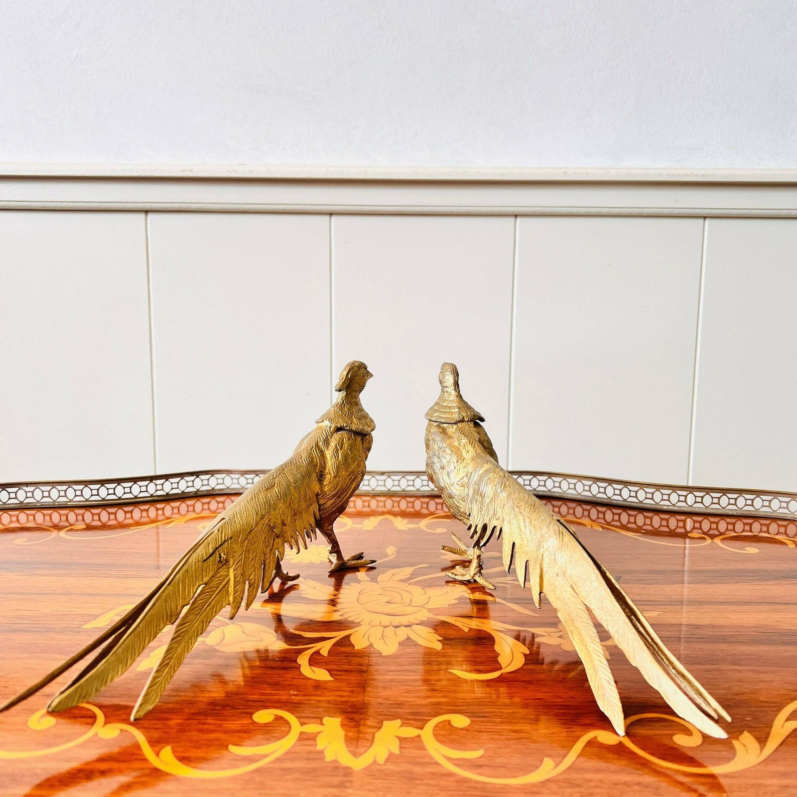 Vintage Paar Bronzen Fazanten // Tafelstuk // Set Van Twee Vogelbeeldjes // Tafeldecoratie photo vintage