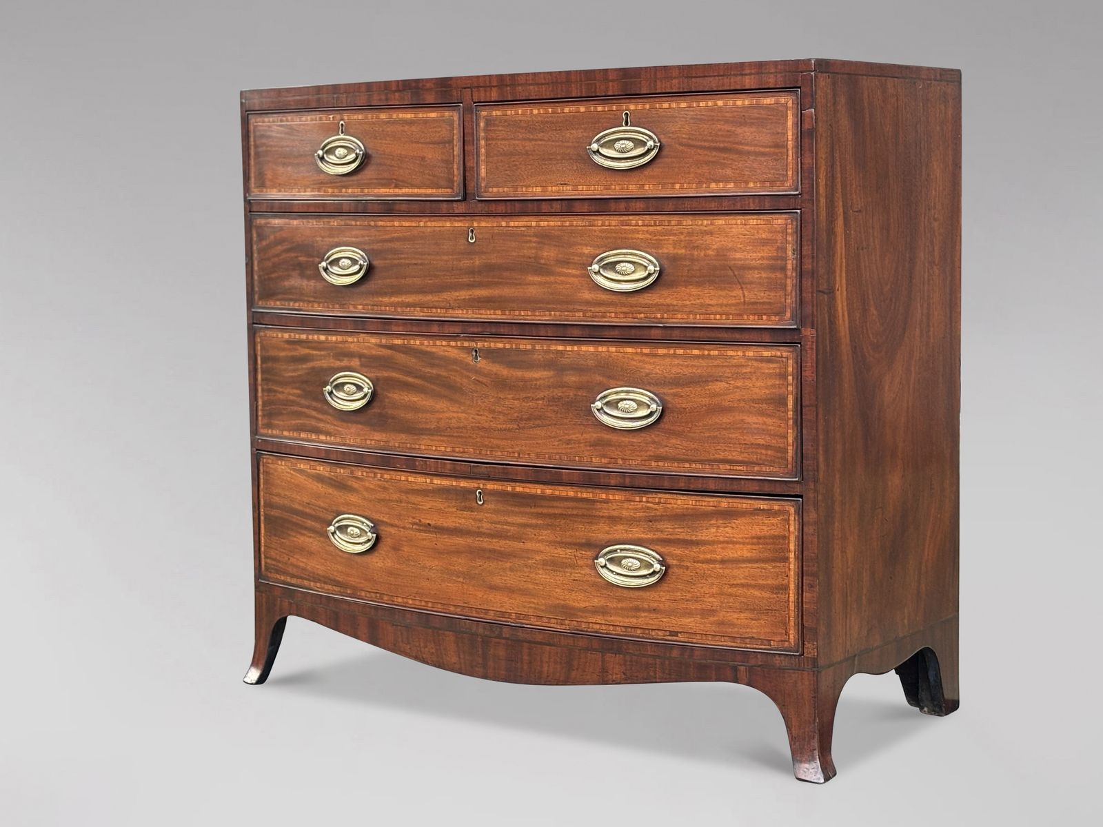 19th Century Bow Front Mahogany Inlay Chest Of Drawers