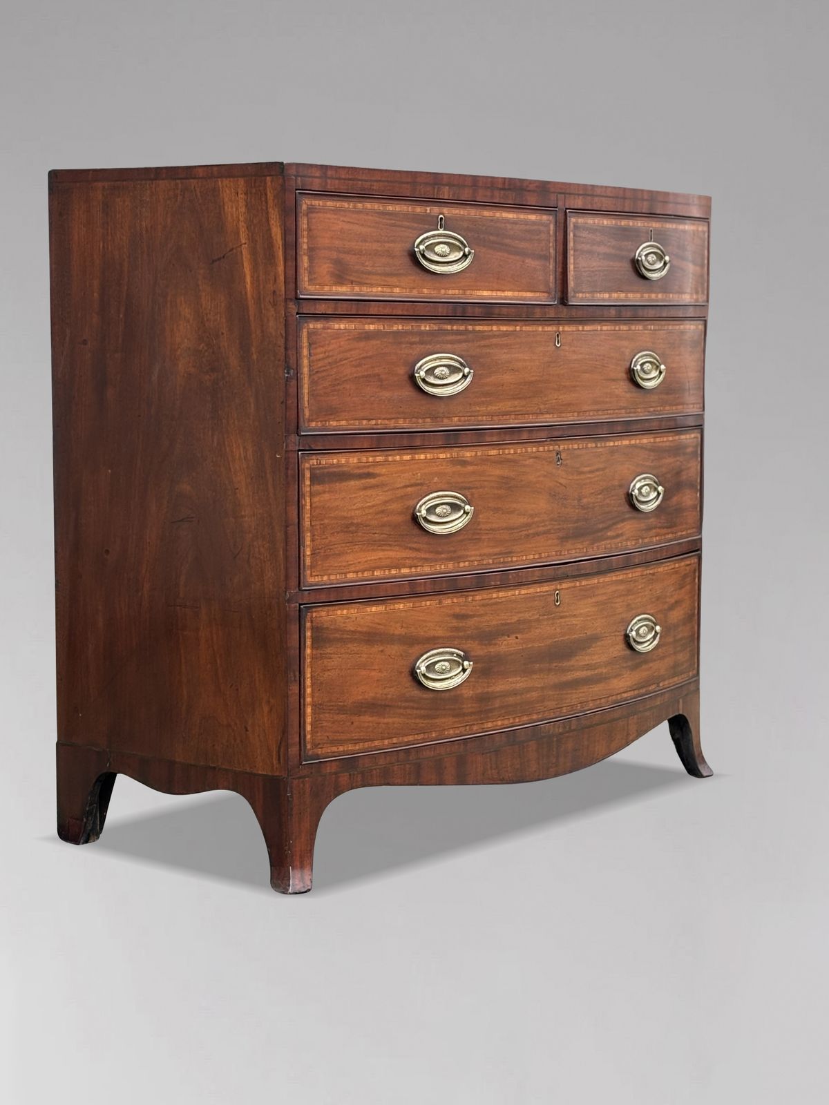 19th Century Bow Front Mahogany Inlay Chest Of Drawers photo Furniture