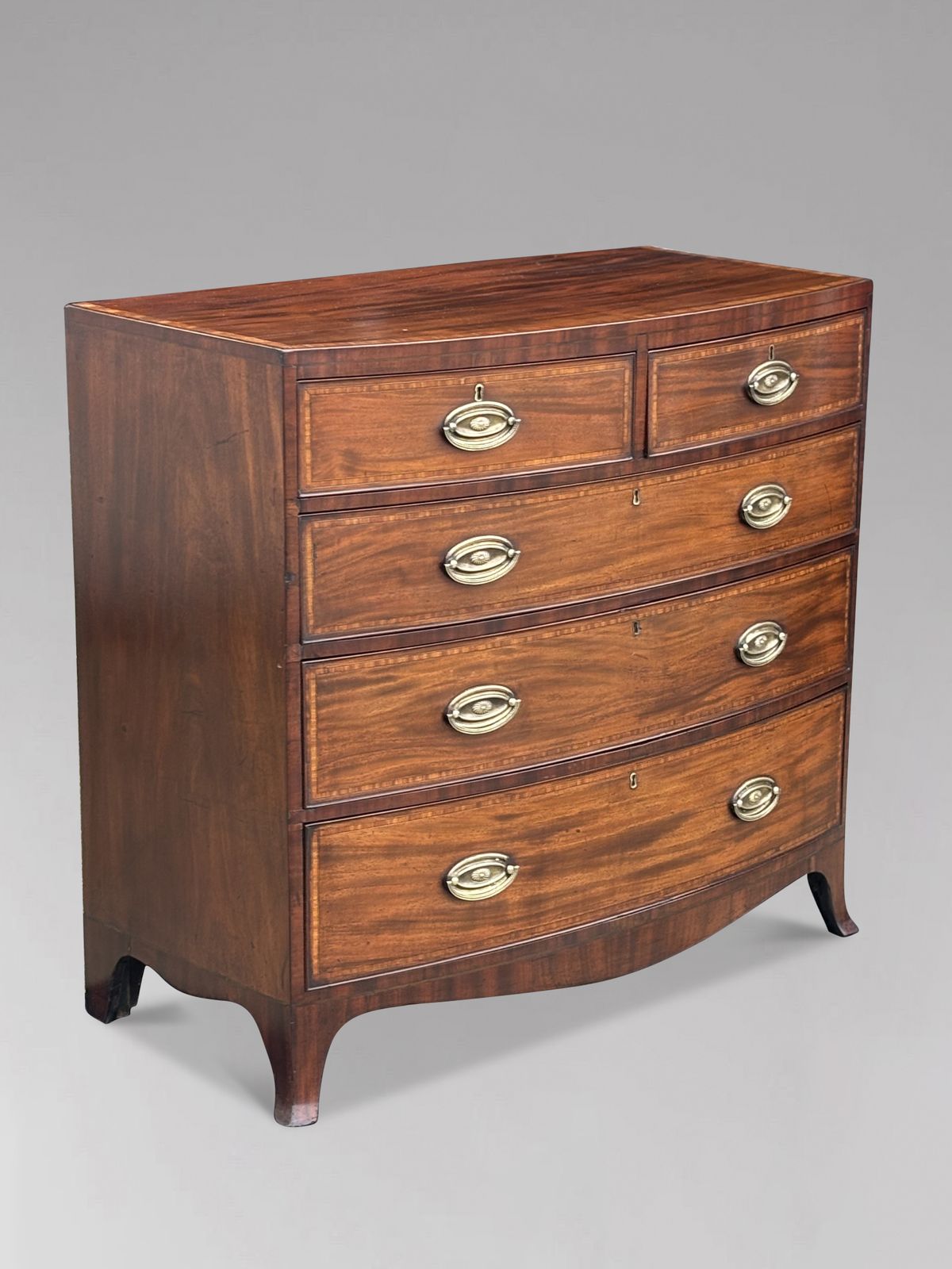 19th Century Bow Front Mahogany Inlay Chest Of Drawers photo vinterior