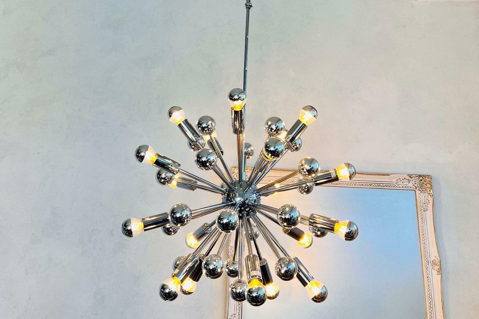 Vintage Chrome Sputnik Chandelier 1970's Pendant Chromed Space Age Atomic Design Vintage Hanging Light photo furniture