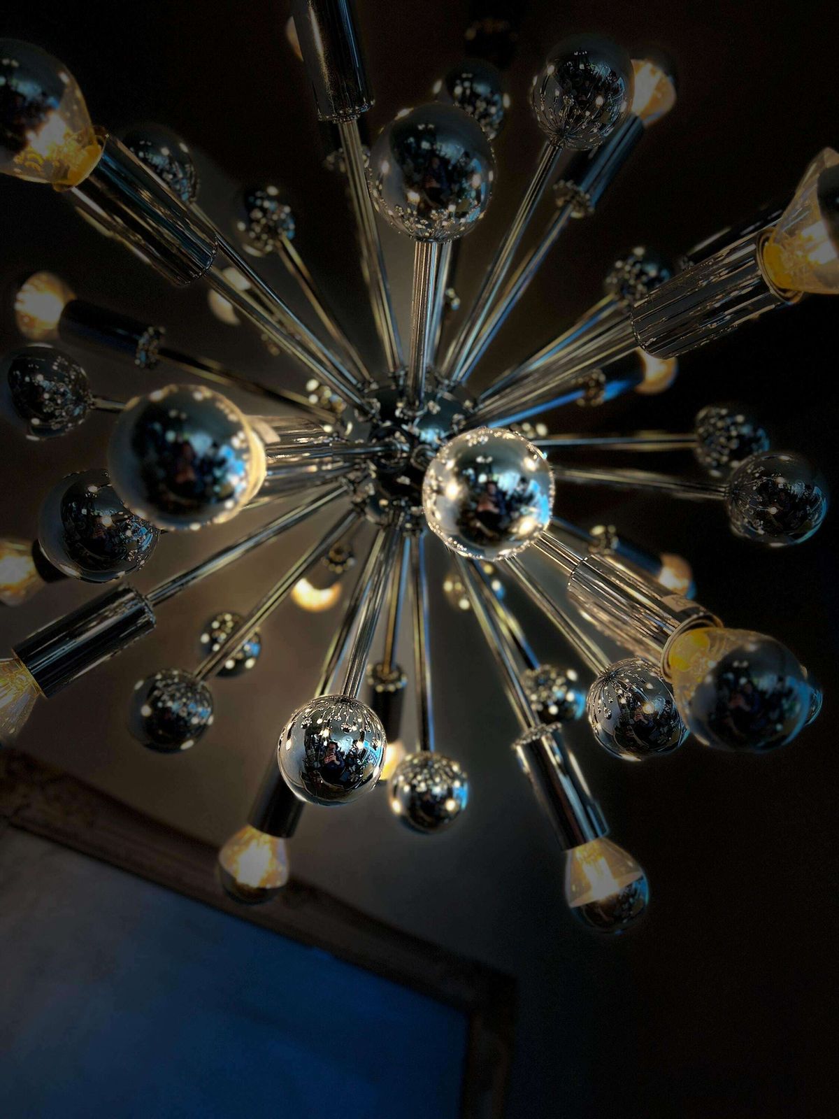 Vintage Chrome Sputnik Chandelier 1970's Pendant Chromed Space Age Atomic Design Vintage Hanging Light photo for sale