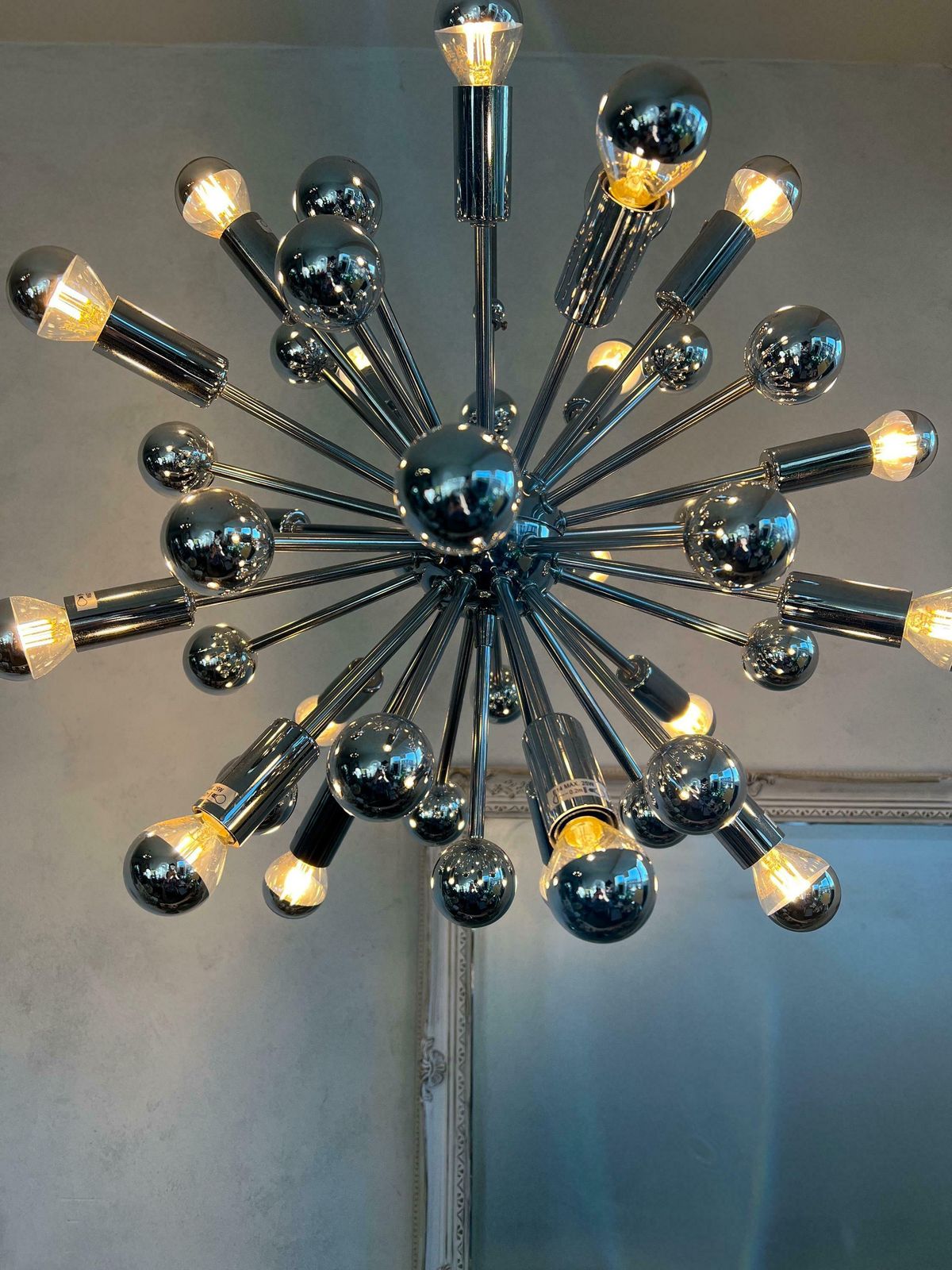 Vintage Chrome Sputnik Chandelier 1970's Pendant Chromed Space Age Atomic Design Vintage Hanging Light photo Lighting