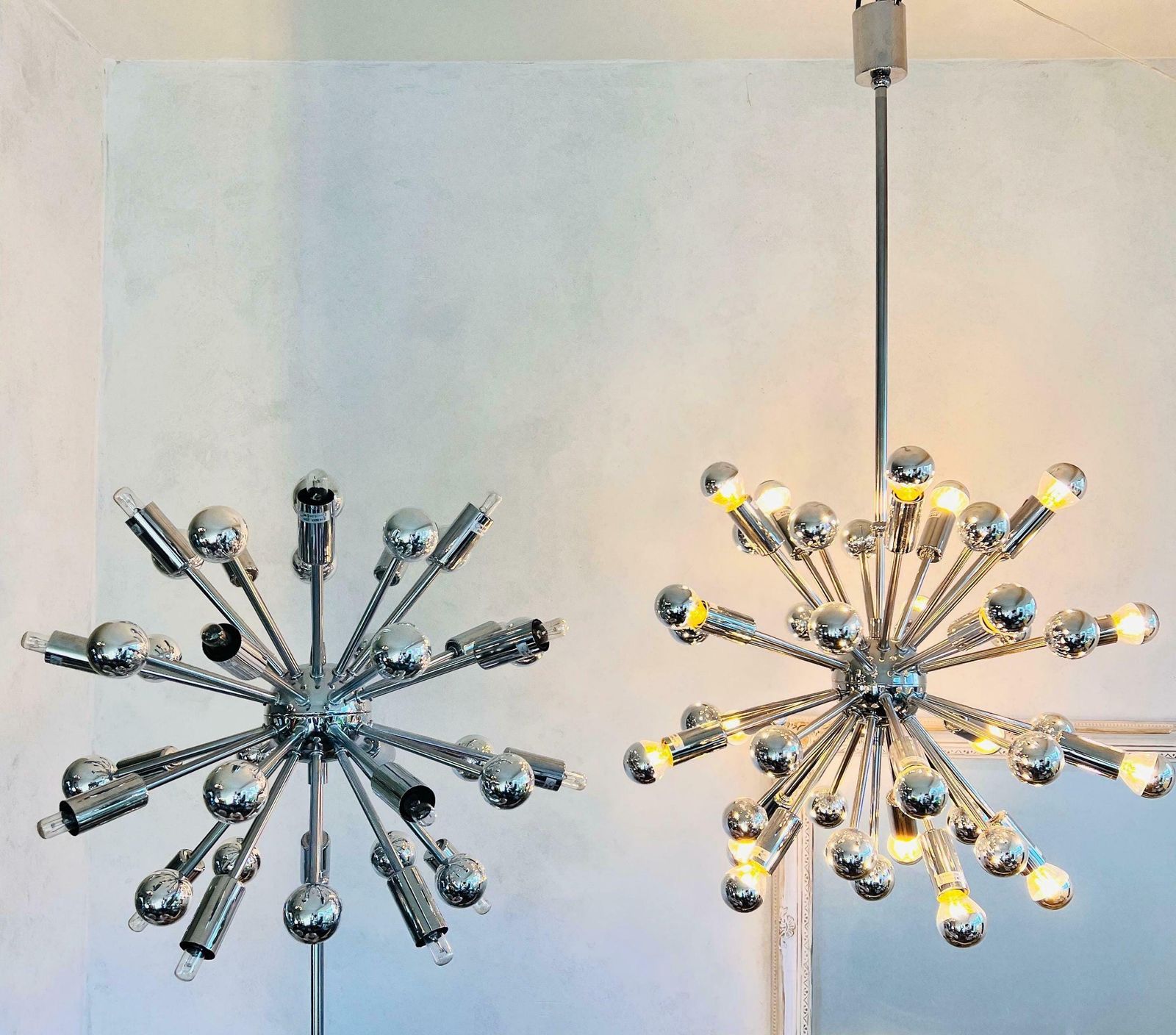 Vintage Chrome Sputnik Chandelier 1970's Pendant Chromed Space Age Atomic Design Vintage Hanging Light photo vintage