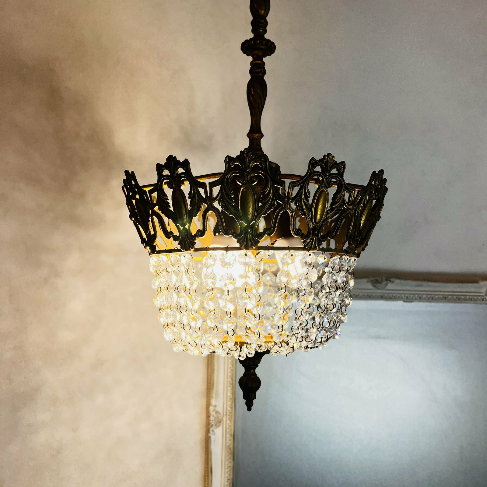 Vintage Chandelier, French Crystal Button Tent And Bag Chandelier, Home Lighting photo for sale