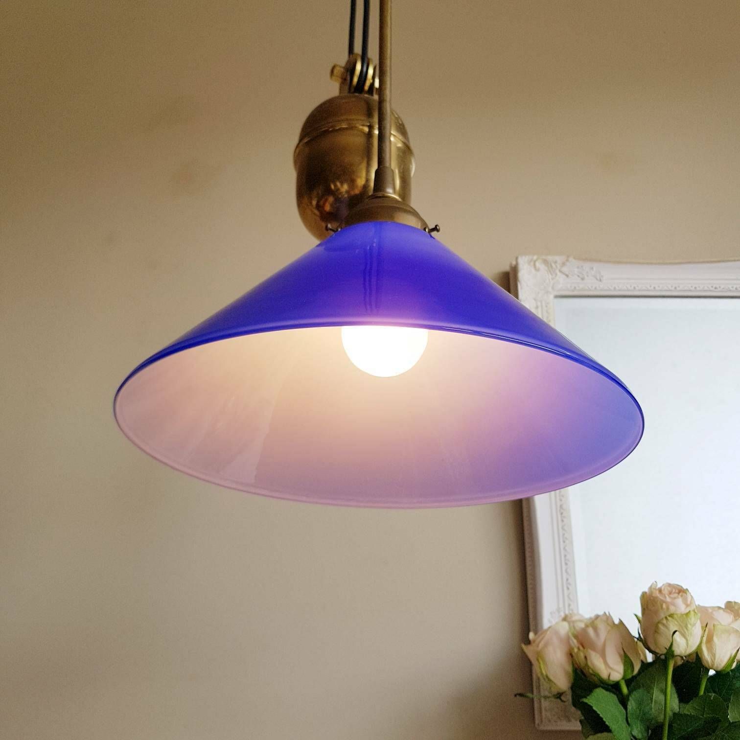 Vintage Blauwe Hanglamp Met Treksysteem, Ca. Jaren 1960 photo for sale
