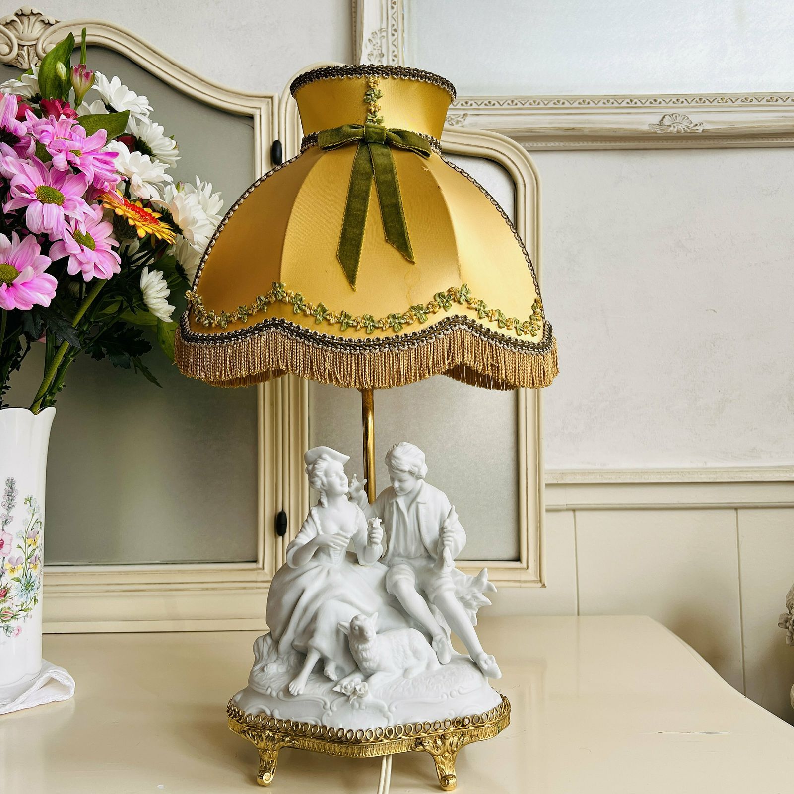Vintage Biscuit Porcelain Lamp, Beautiful Victorian Style, Interior Design, Home Lighting photo Lighting