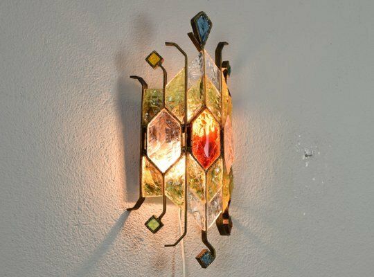 Mid Century Italian Brutalist Murano Glass Wall Lamp By Longobard For Poliarte, 1980s photo vinterior